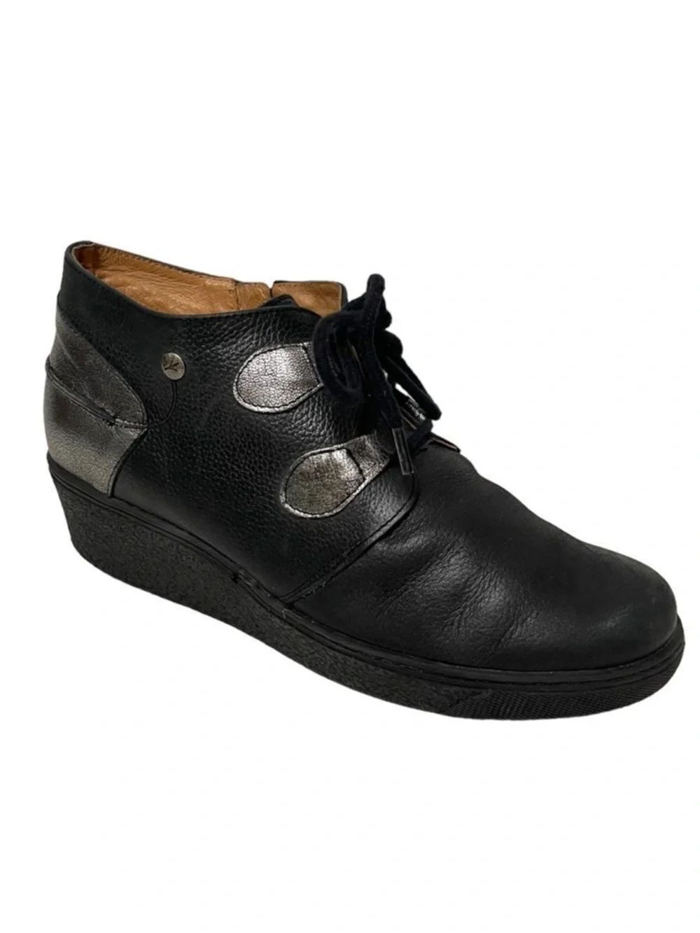 WANDA PANDA Leather Colorblock Wedge Booties 39